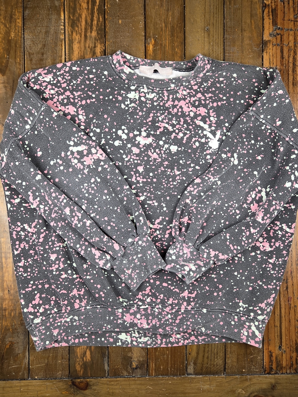 Women's Missguided Charcoal Gray Splatter Pullover Playboy Crewneck Oversized